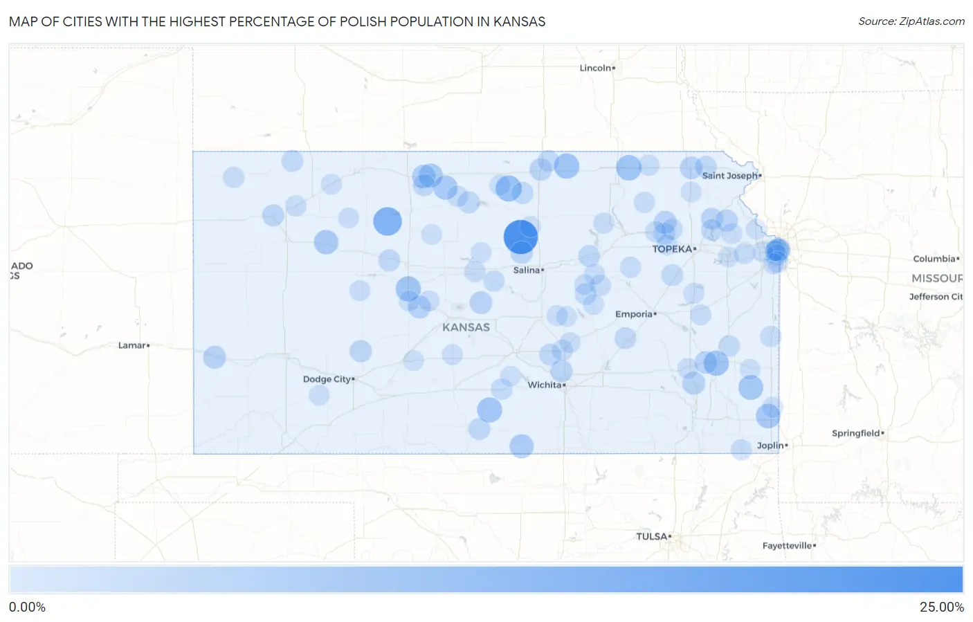 Cities with the Highest Percentage of Polish Population in Kansas Map