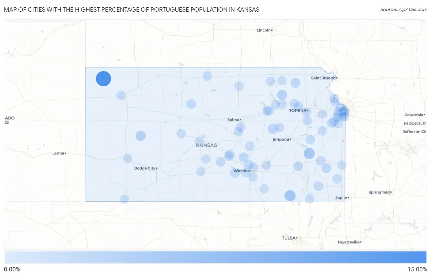 Cities with the Highest Percentage of Portuguese Population in Kansas Map