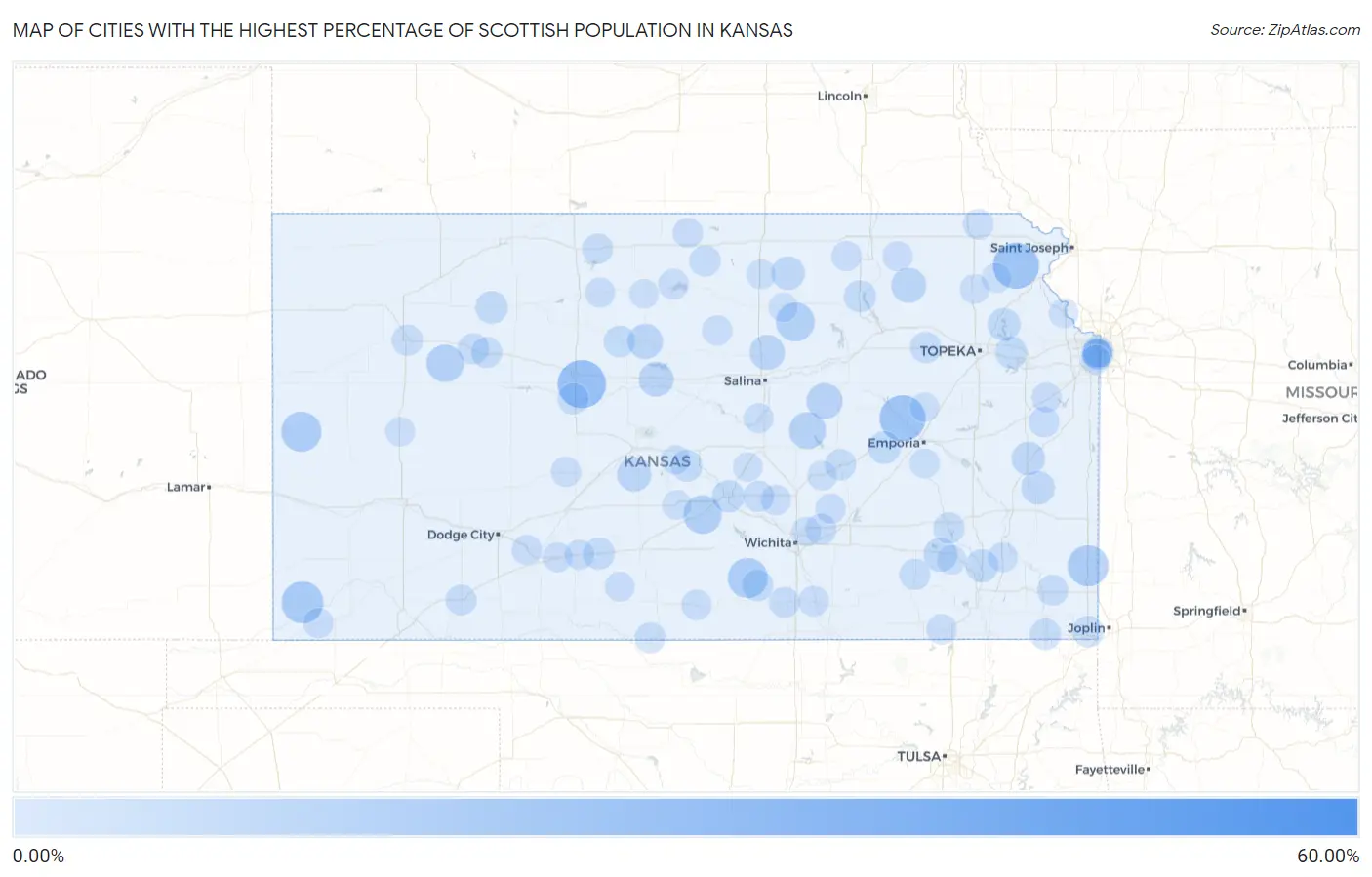 Cities with the Highest Percentage of Scottish Population in Kansas Map