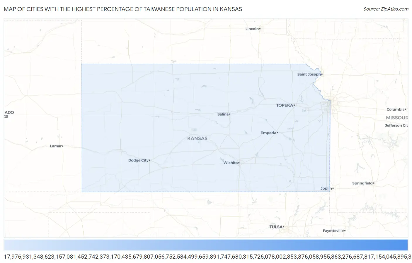 Cities with the Highest Percentage of Taiwanese Population in Kansas Map