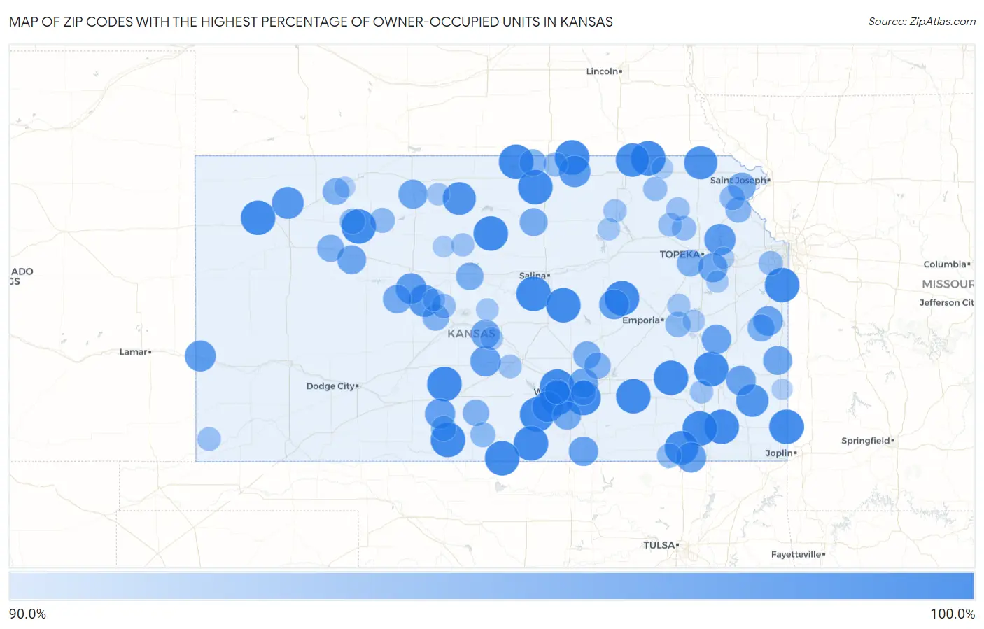 Zip Codes with the Highest Percentage of Owner-Occupied Units in Kansas Map