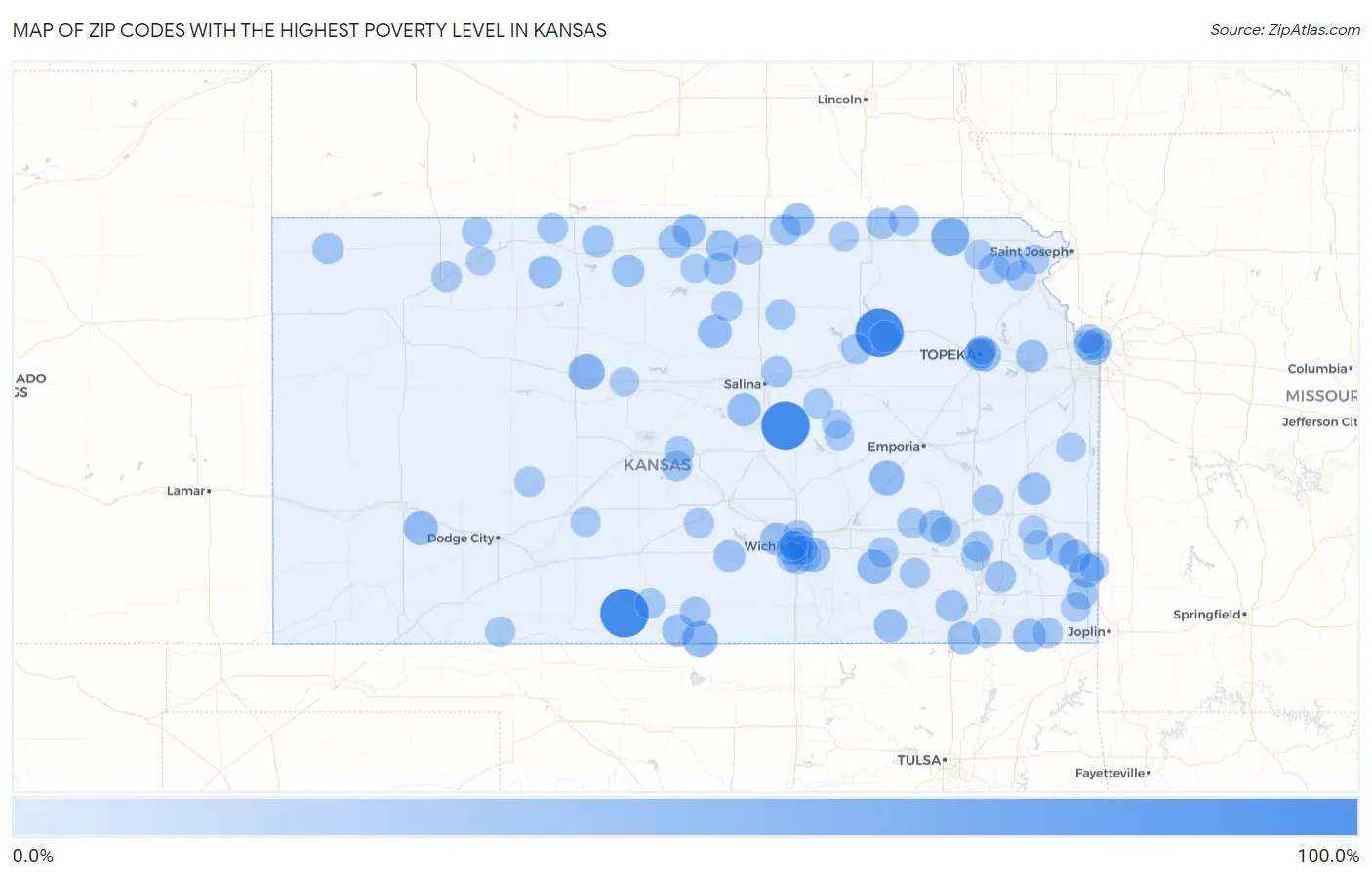 Zip Codes with the Highest Poverty Level in Kansas Map