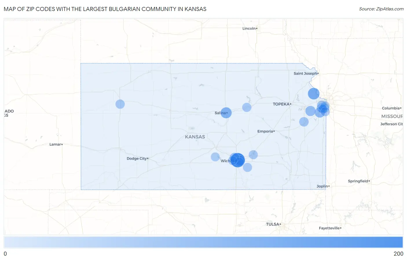 Zip Codes with the Largest Bulgarian Community in Kansas Map