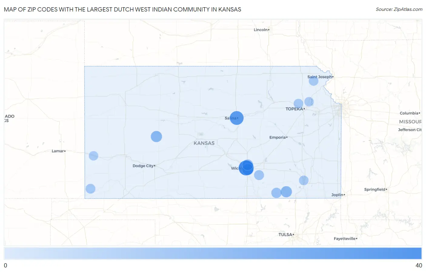 Zip Codes with the Largest Dutch West Indian Community in Kansas Map