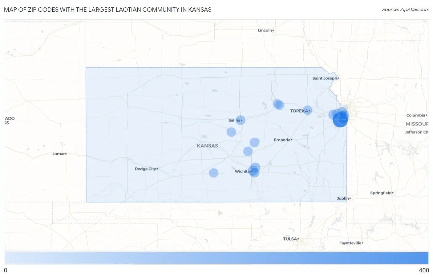 Zip Codes with the Largest Laotian Community in Kansas Map