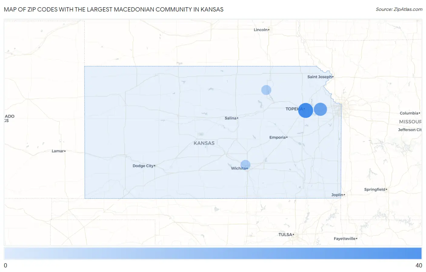 Zip Codes with the Largest Macedonian Community in Kansas Map