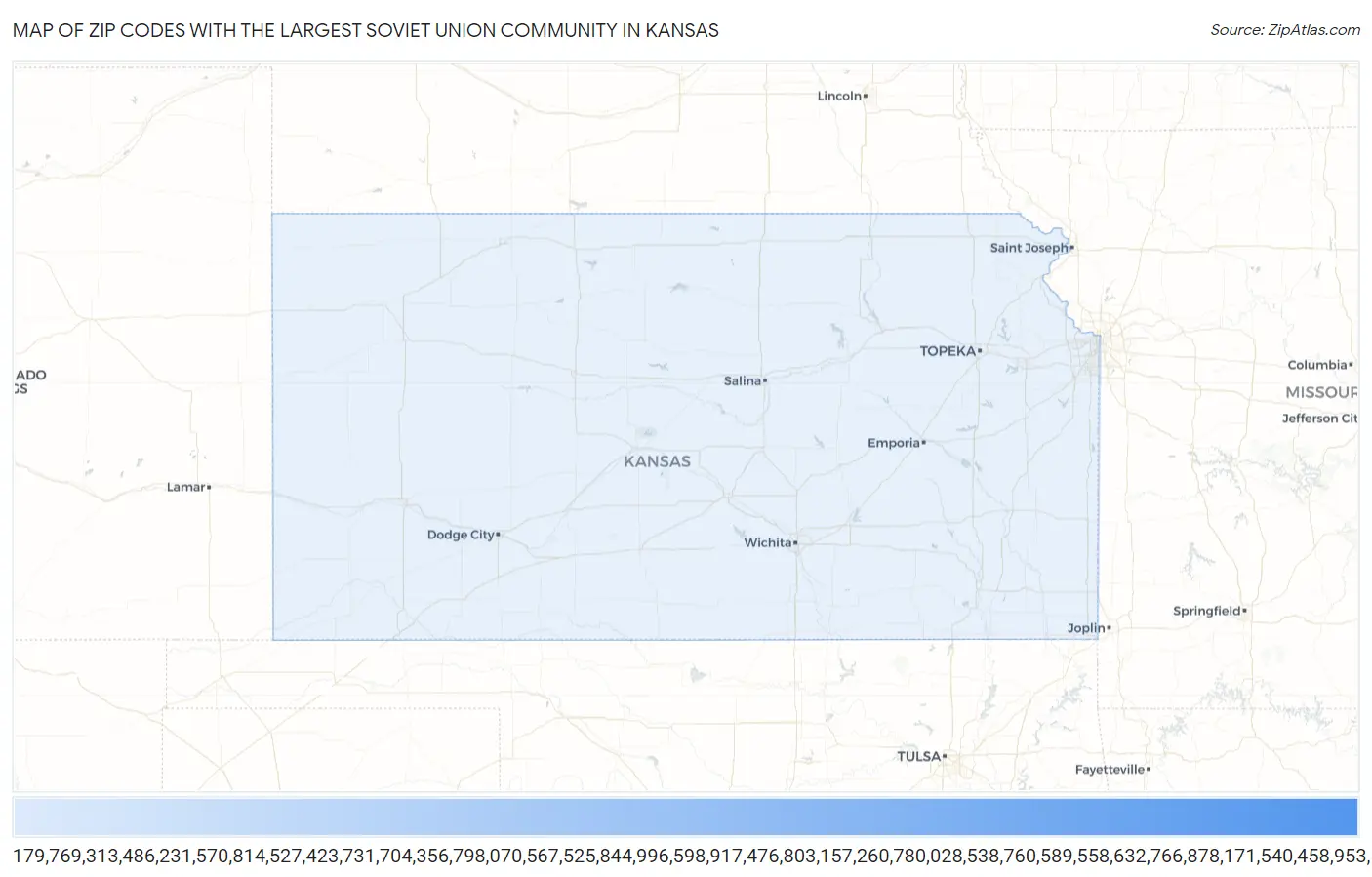 Zip Codes with the Largest Soviet Union Community in Kansas Map