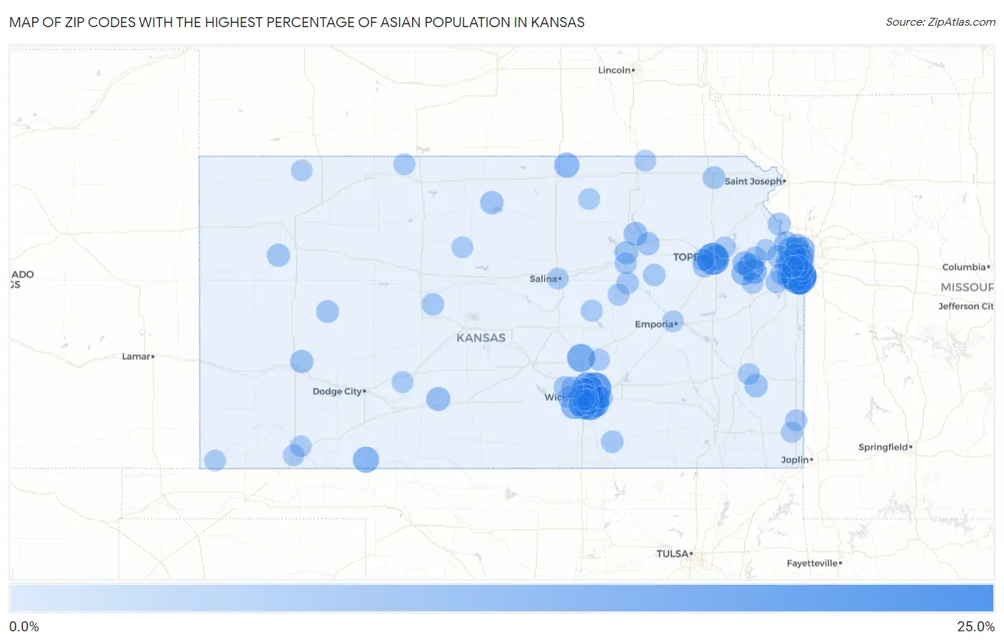 Zip Codes with the Highest Percentage of Asian Population in Kansas Map