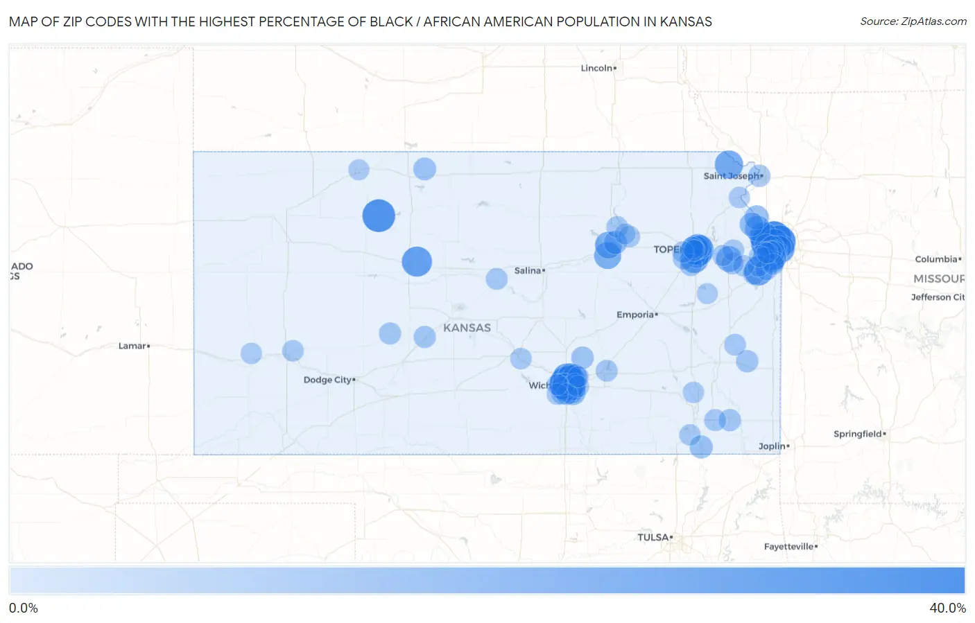 Zip Codes with the Highest Percentage of Black / African American Population in Kansas Map