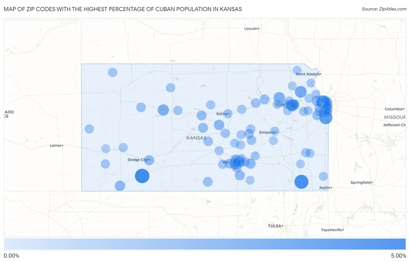 Zip Codes with the Highest Percentage of Cuban Population in Kansas Map