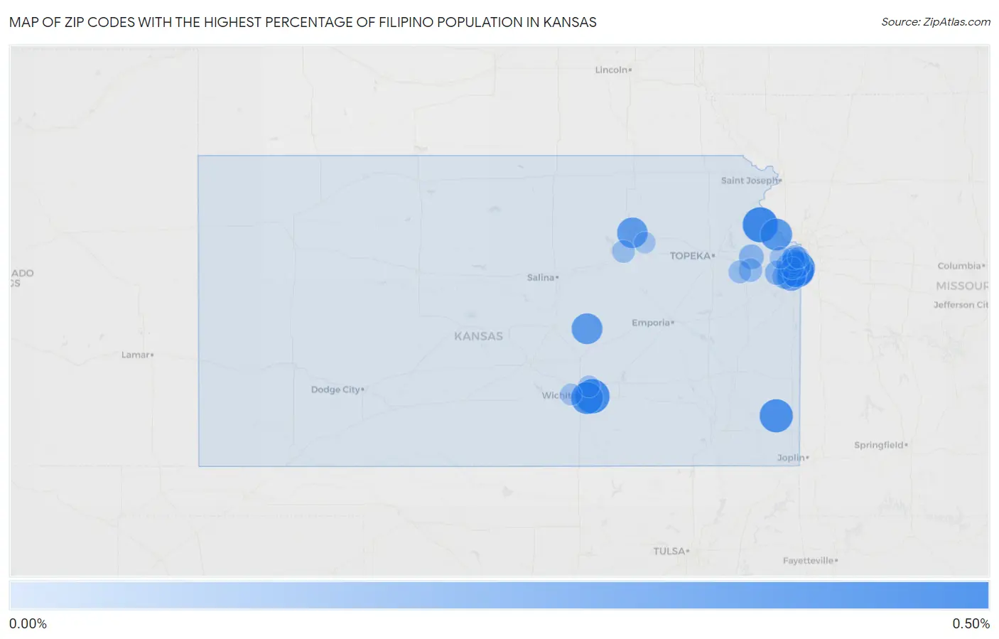 Zip Codes with the Highest Percentage of Filipino Population in Kansas Map