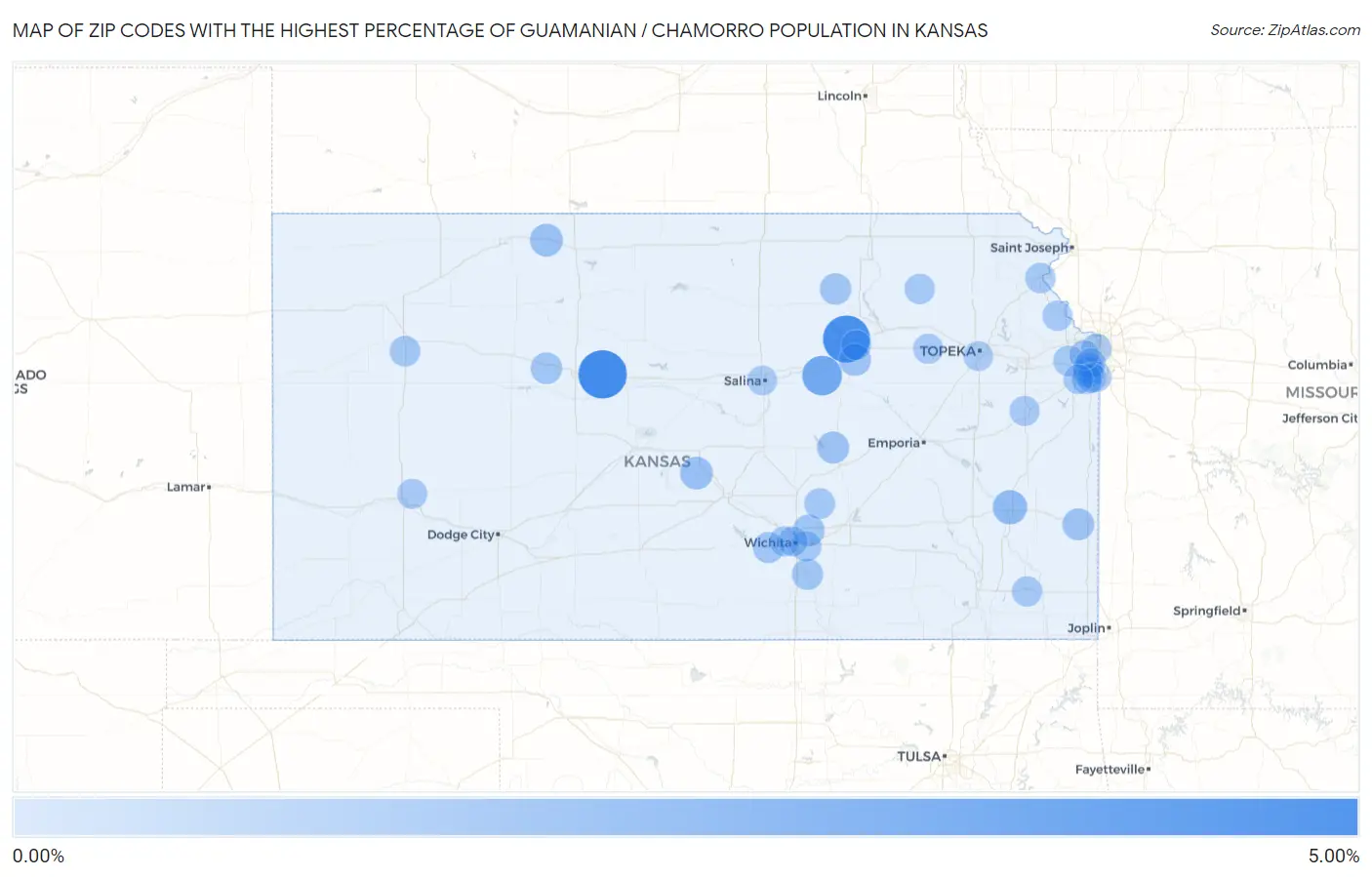 Zip Codes with the Highest Percentage of Guamanian / Chamorro Population in Kansas Map