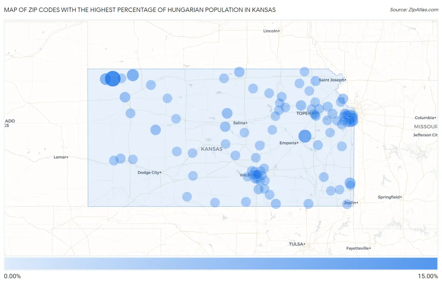Zip Codes with the Highest Percentage of Hungarian Population in Kansas Map