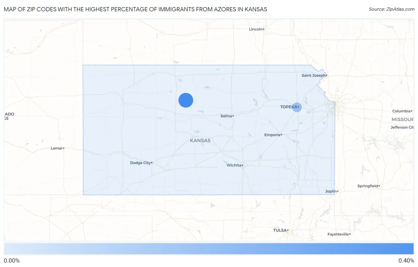 Zip Codes with the Highest Percentage of Immigrants from Azores in Kansas Map