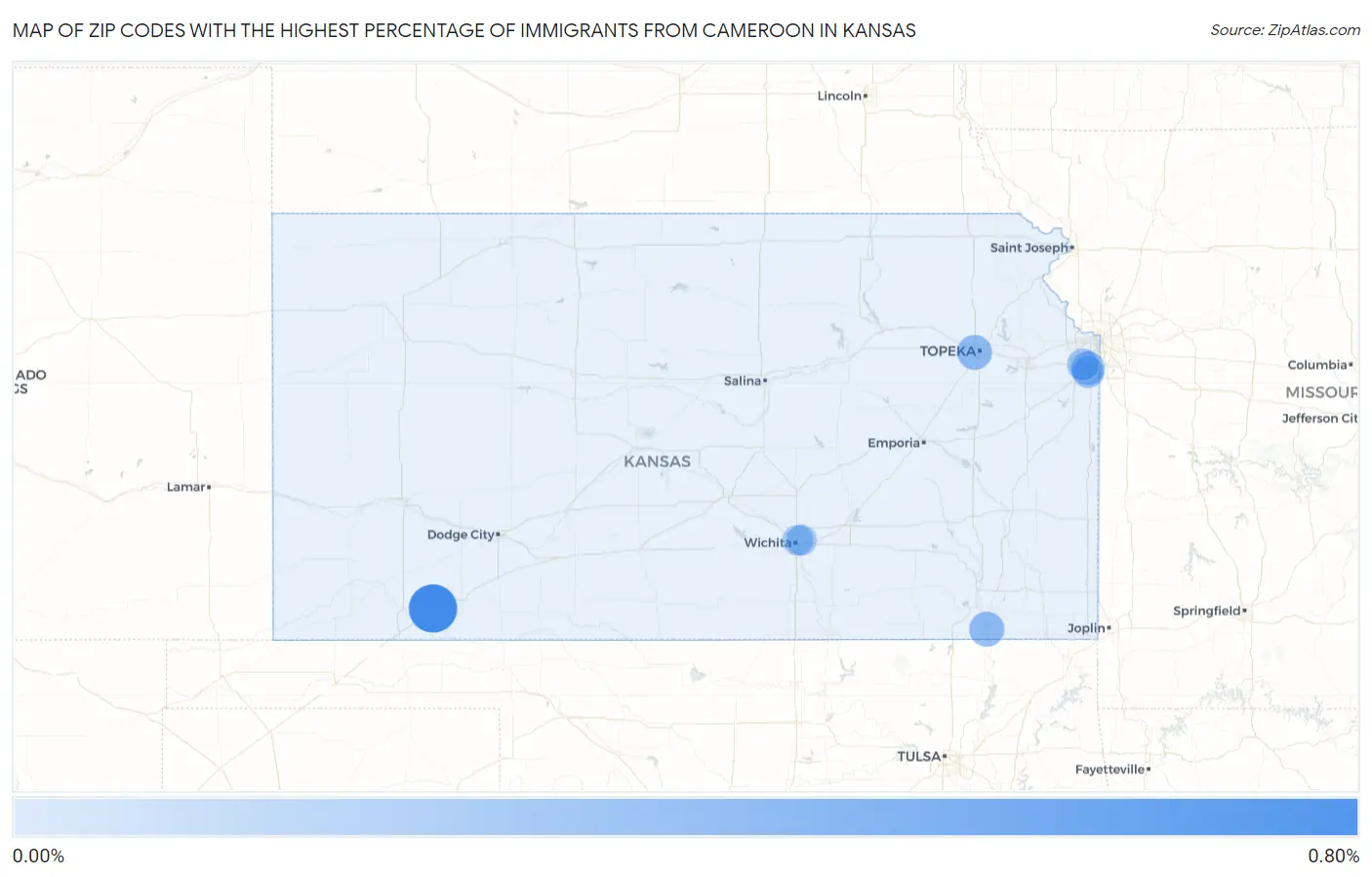 Zip Codes with the Highest Percentage of Immigrants from Cameroon in Kansas Map