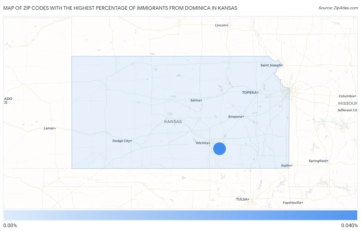 Zip Codes with the Highest Percentage of Immigrants from Dominica in Kansas Map