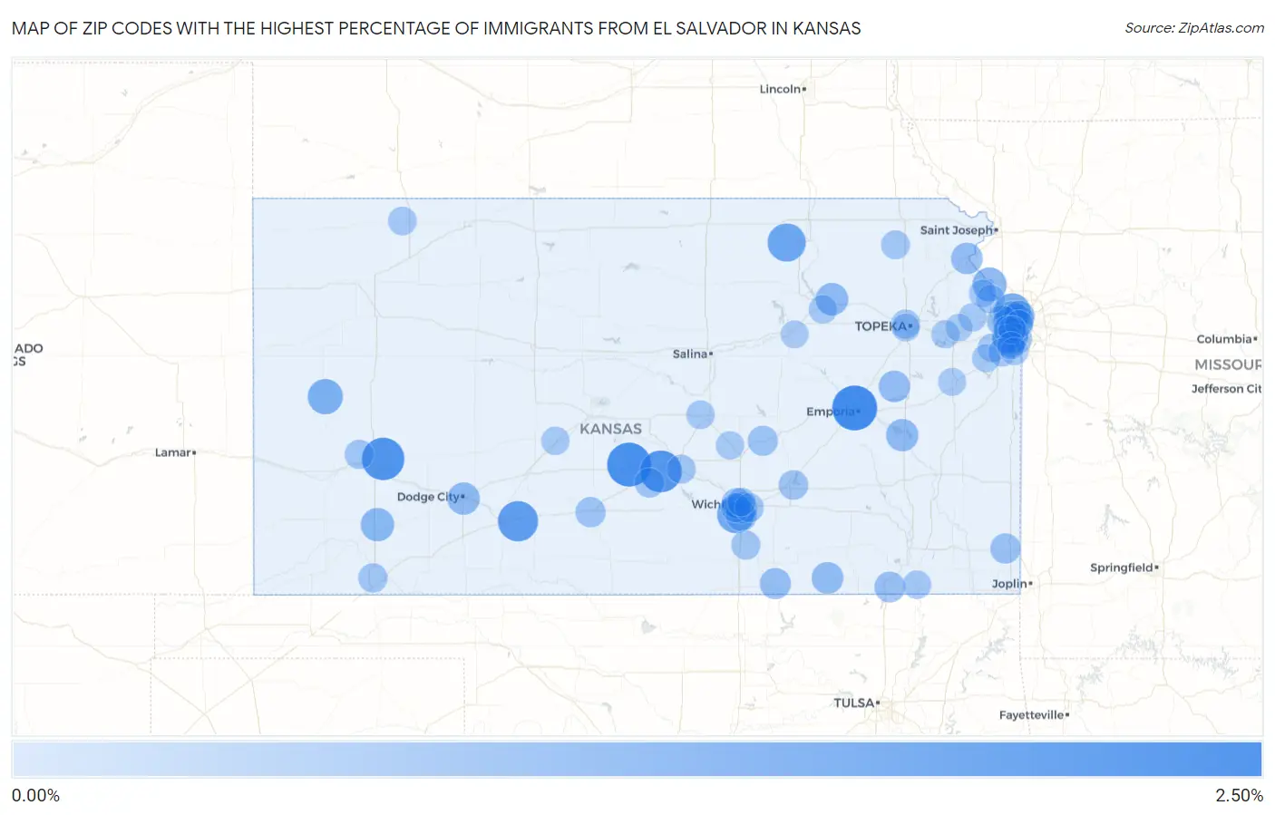Zip Codes with the Highest Percentage of Immigrants from El Salvador in Kansas Map