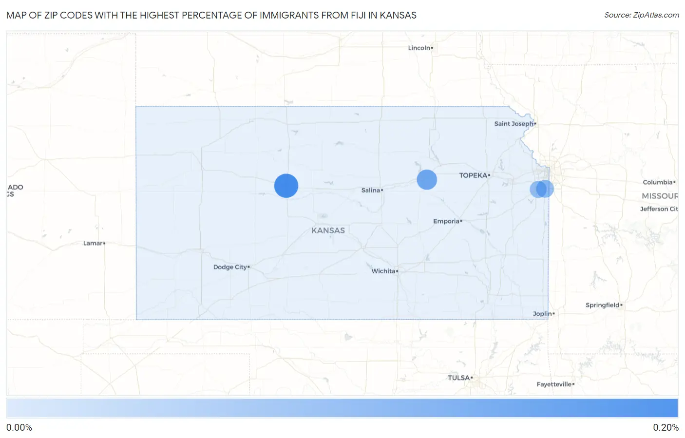Zip Codes with the Highest Percentage of Immigrants from Fiji in Kansas Map