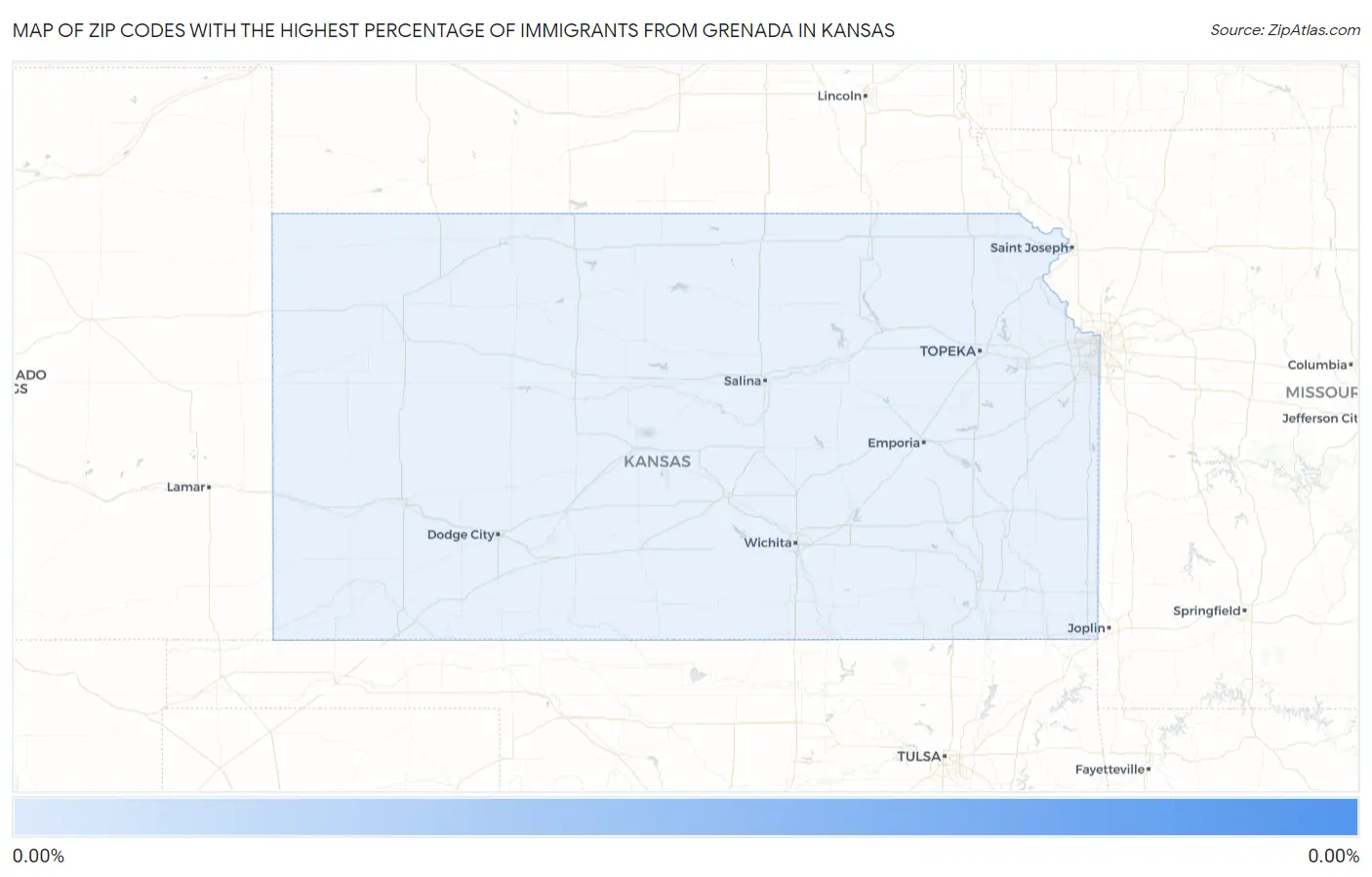 Zip Codes with the Highest Percentage of Immigrants from Grenada in Kansas Map