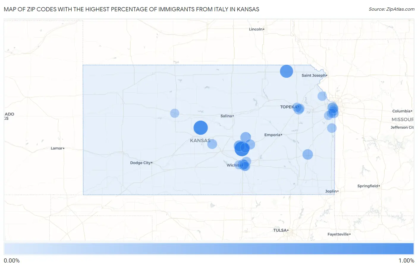 Zip Codes with the Highest Percentage of Immigrants from Italy in Kansas Map