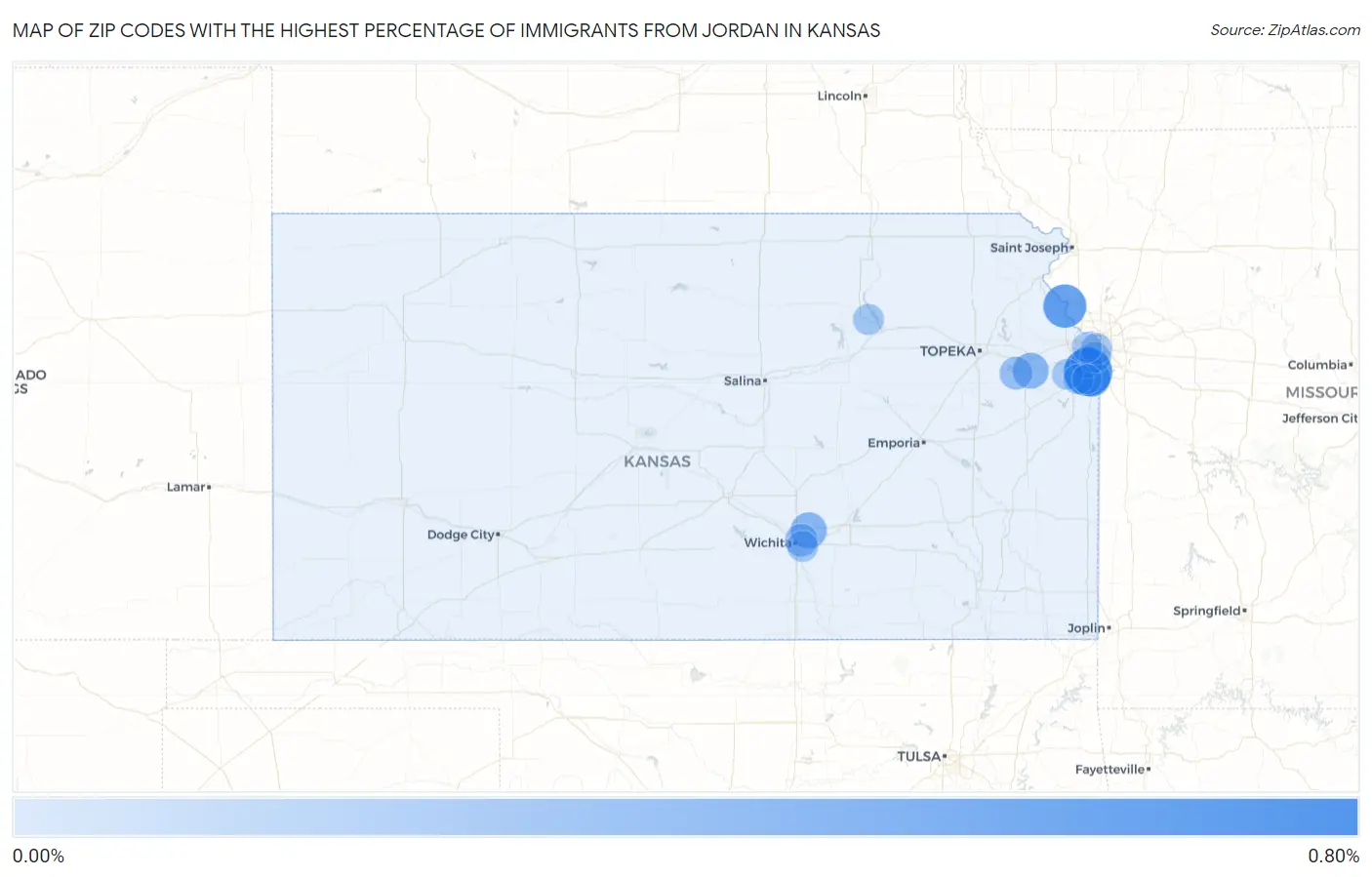 Zip Codes with the Highest Percentage of Immigrants from Jordan in Kansas Map