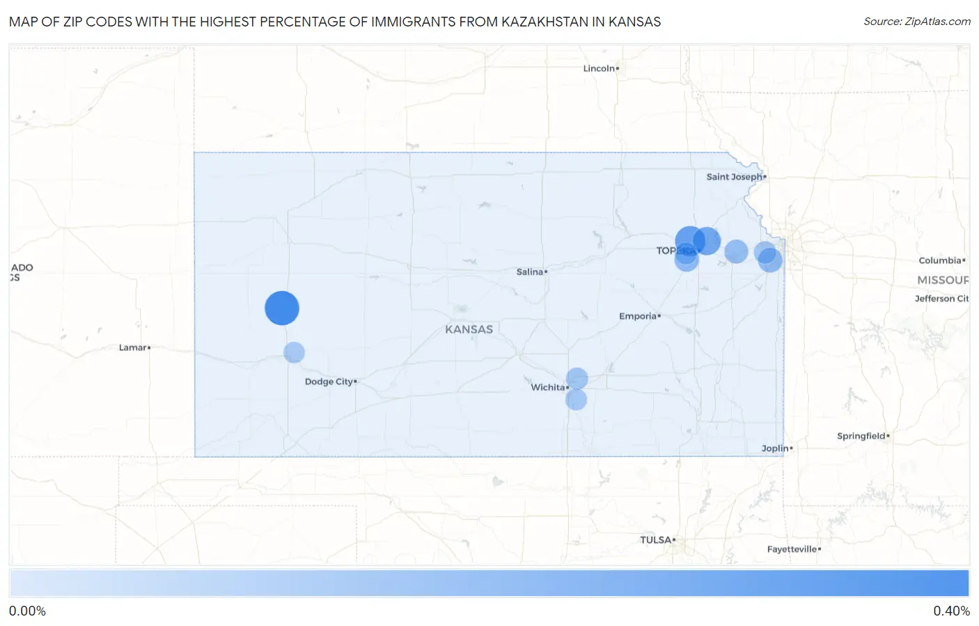 Zip Codes with the Highest Percentage of Immigrants from Kazakhstan in Kansas Map