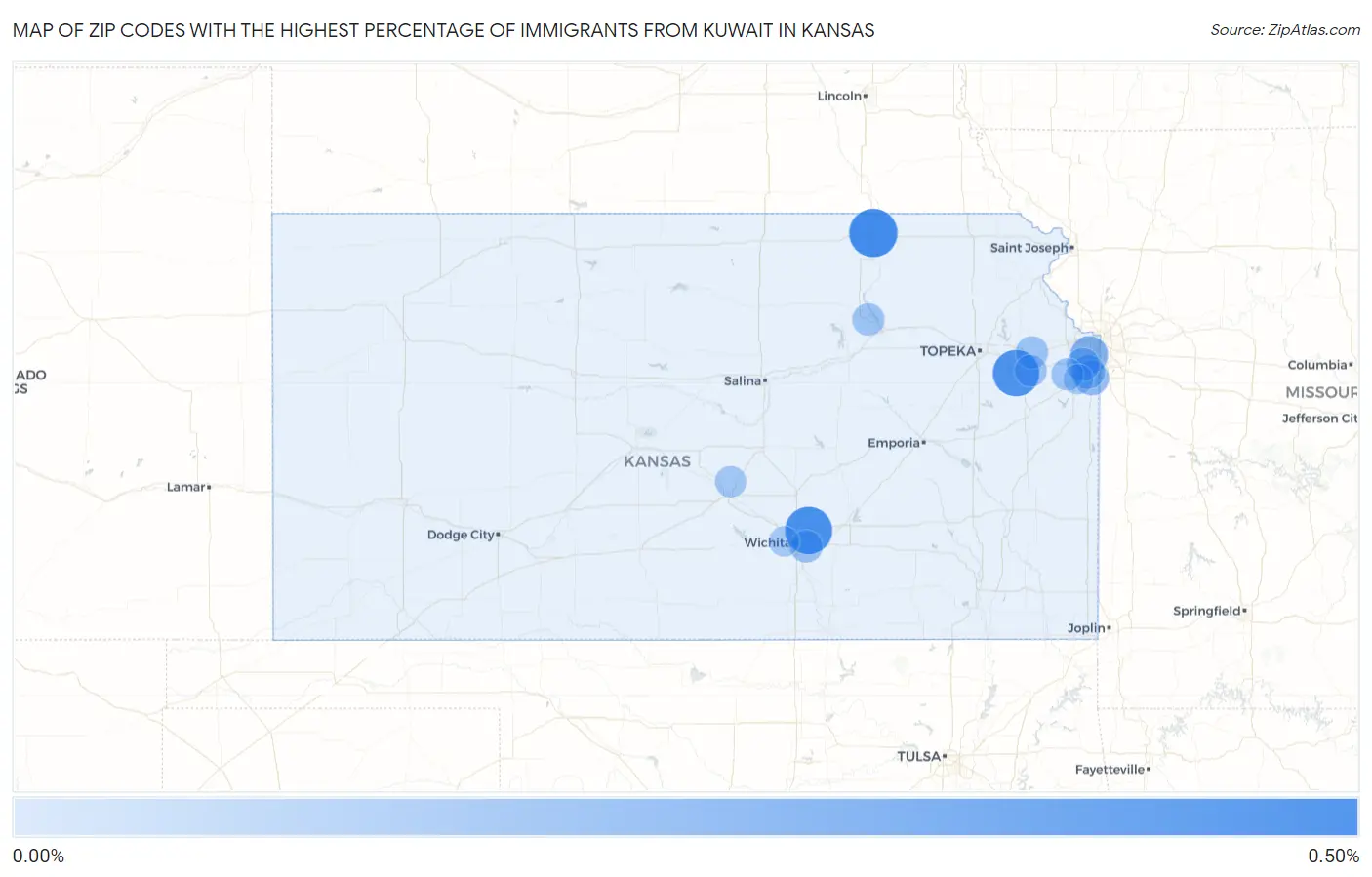Zip Codes with the Highest Percentage of Immigrants from Kuwait in Kansas Map