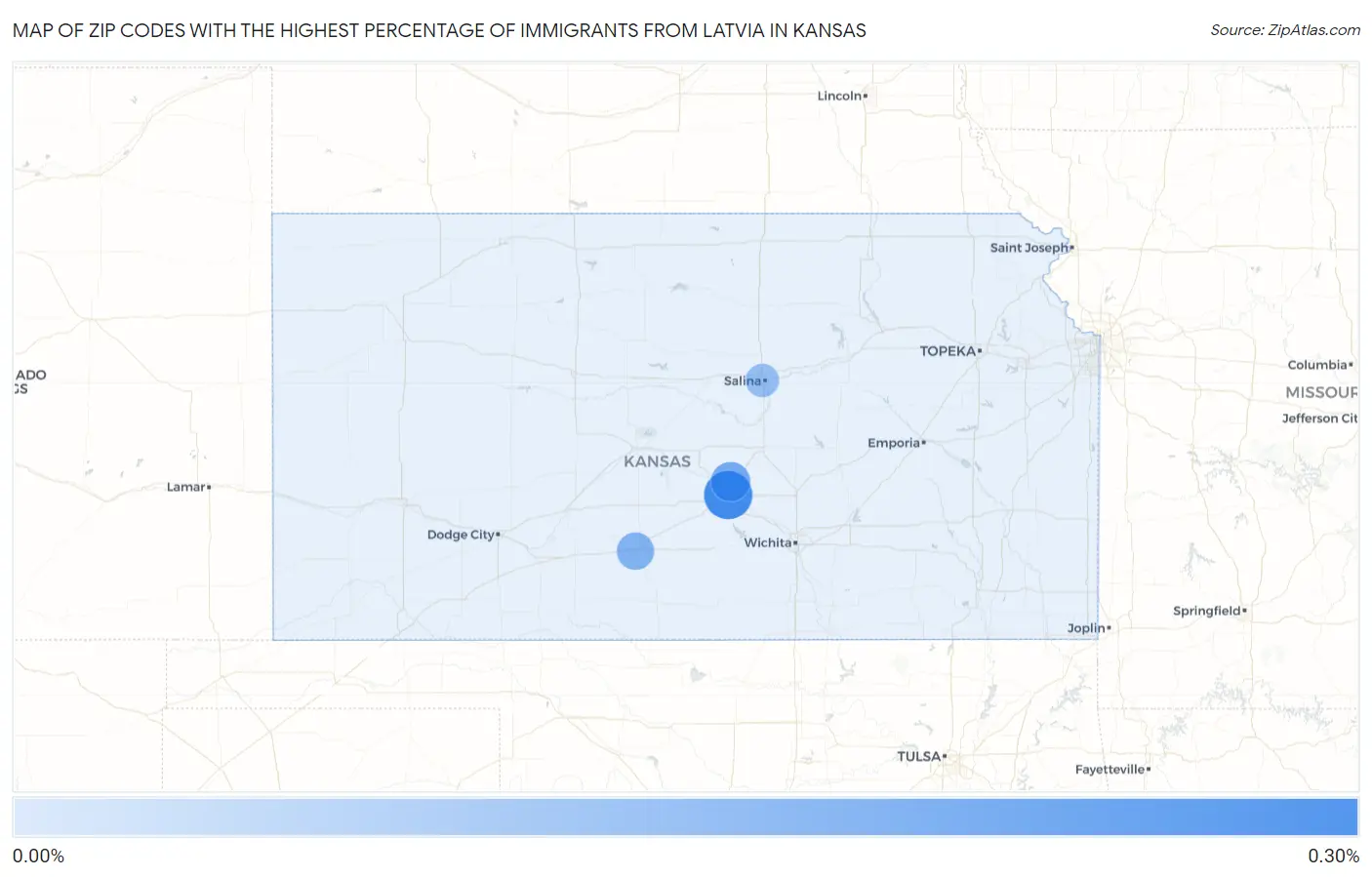 Zip Codes with the Highest Percentage of Immigrants from Latvia in Kansas Map