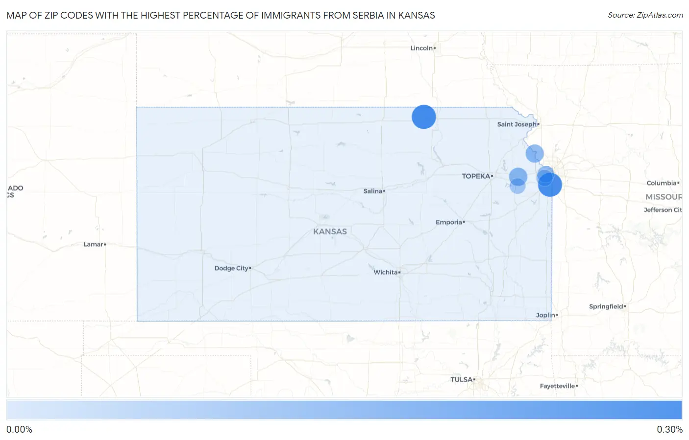 Zip Codes with the Highest Percentage of Immigrants from Serbia in Kansas Map