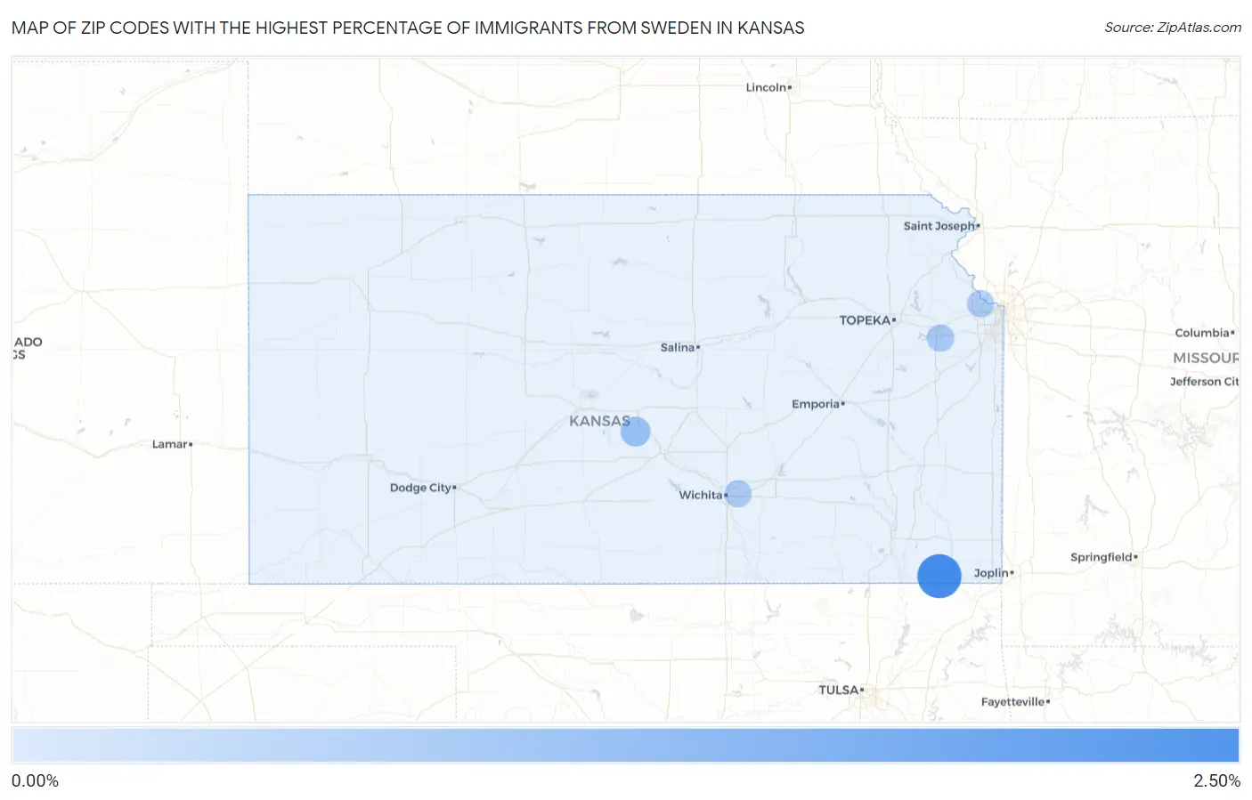 Zip Codes with the Highest Percentage of Immigrants from Sweden in Kansas Map