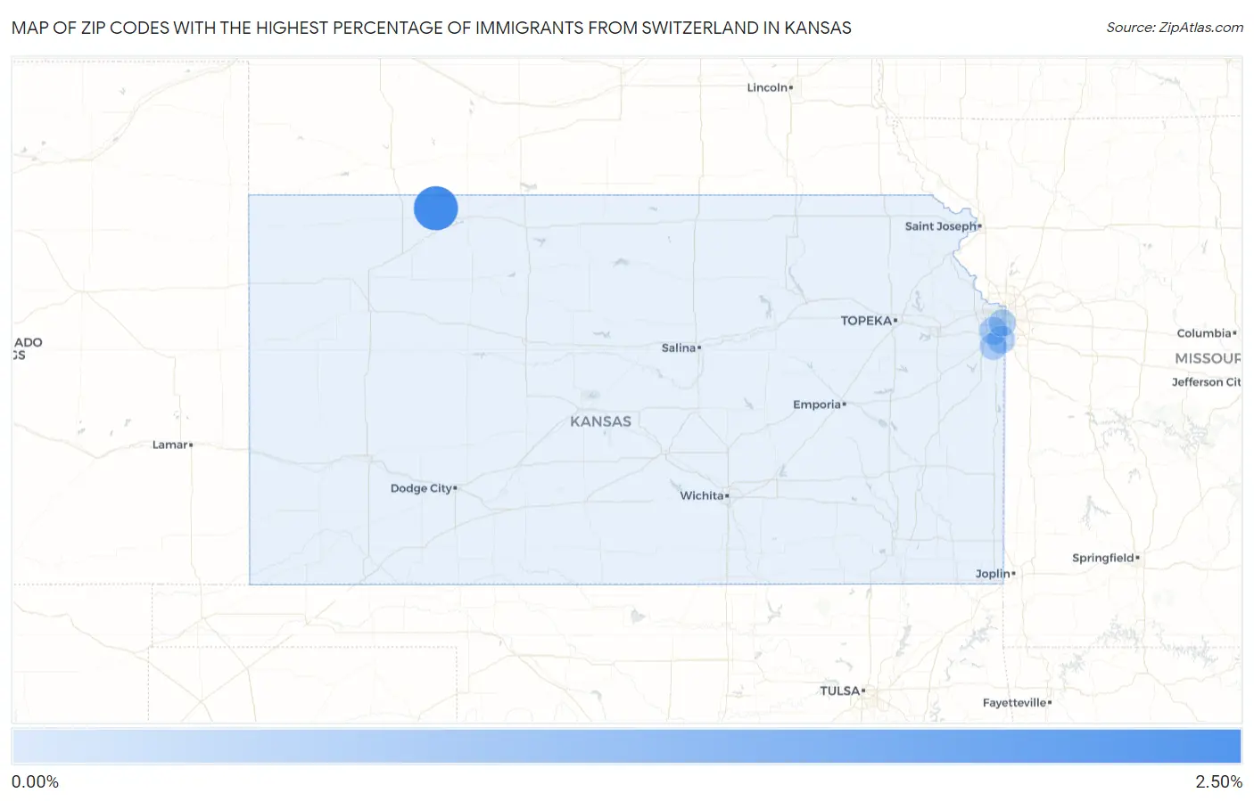 Zip Codes with the Highest Percentage of Immigrants from Switzerland in Kansas Map