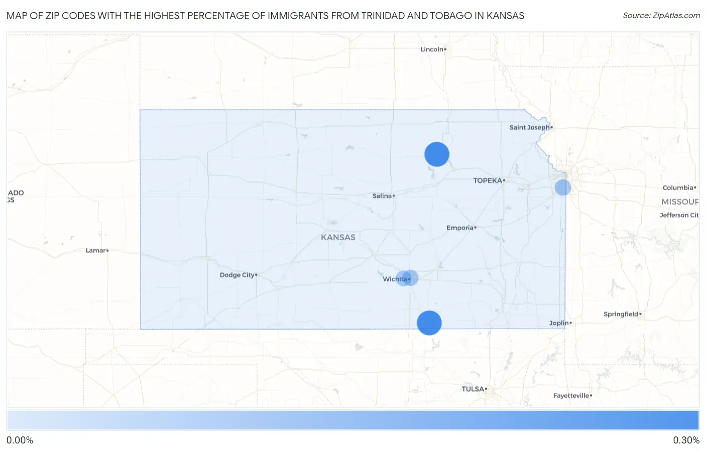 Zip Codes with the Highest Percentage of Immigrants from Trinidad and Tobago in Kansas Map