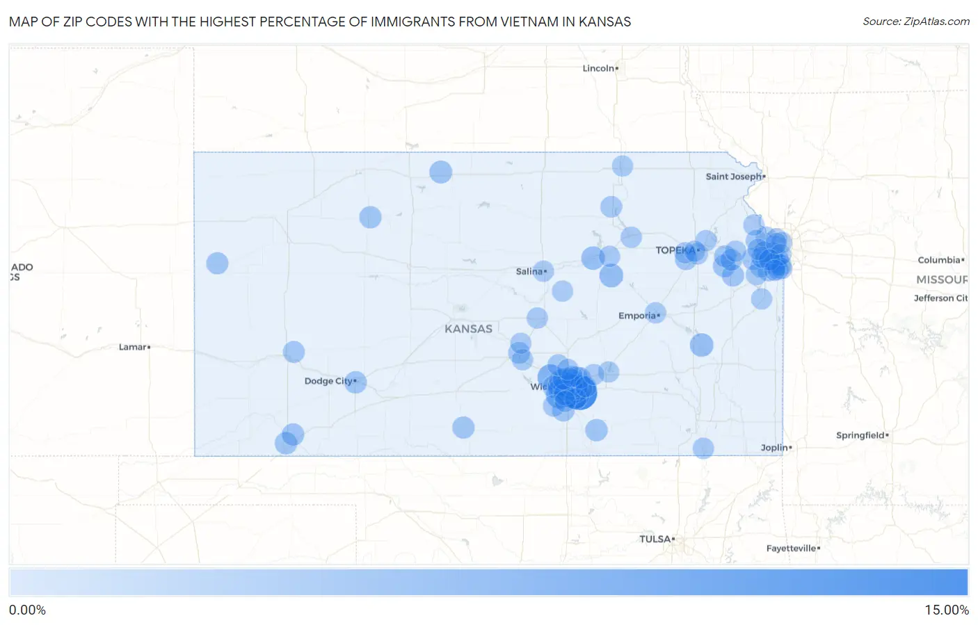 Zip Codes with the Highest Percentage of Immigrants from Vietnam in Kansas Map