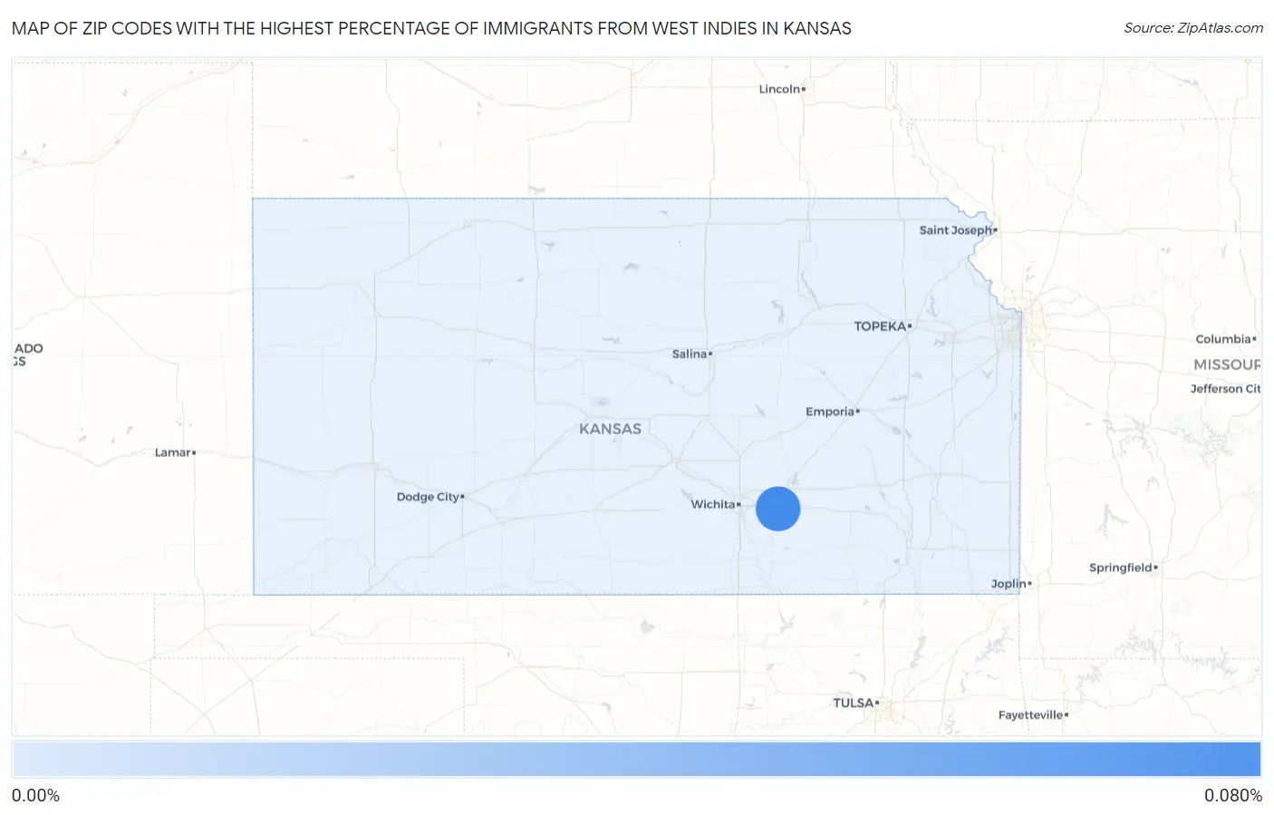 Zip Codes with the Highest Percentage of Immigrants from West Indies in Kansas Map