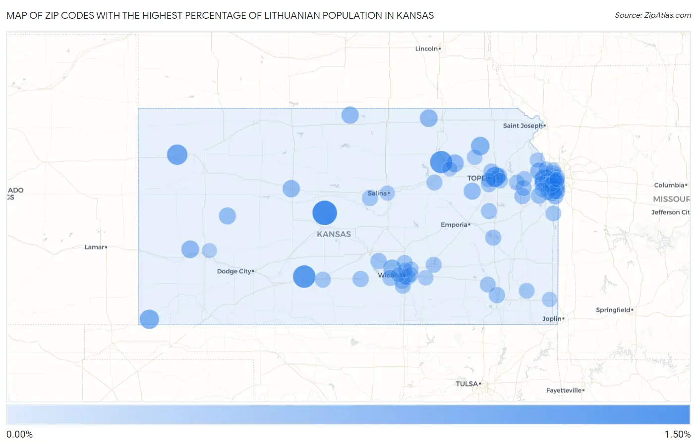 Zip Codes with the Highest Percentage of Lithuanian Population in Kansas Map