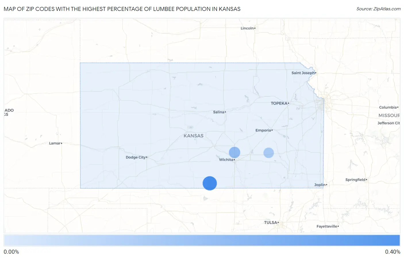 Zip Codes with the Highest Percentage of Lumbee Population in Kansas Map