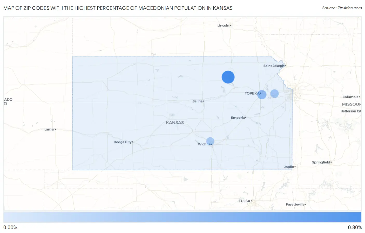 Zip Codes with the Highest Percentage of Macedonian Population in Kansas Map