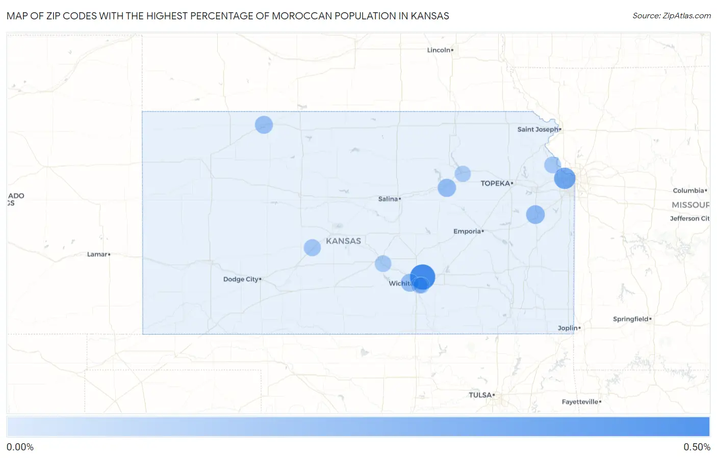 Zip Codes with the Highest Percentage of Moroccan Population in Kansas Map