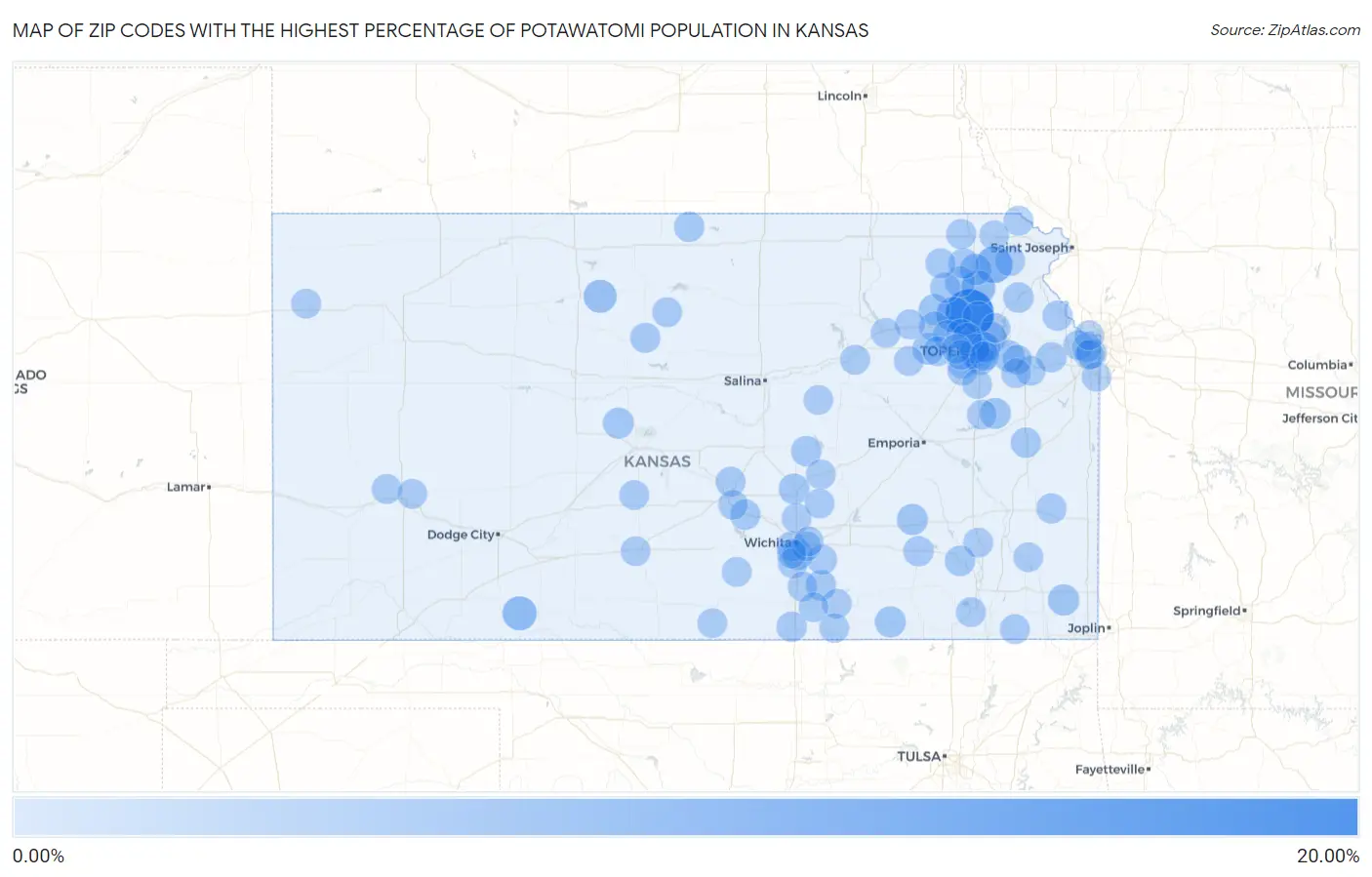 Zip Codes with the Highest Percentage of Potawatomi Population in Kansas Map