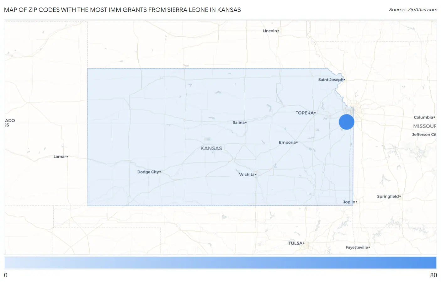 Zip Codes with the Most Immigrants from Sierra Leone in Kansas Map