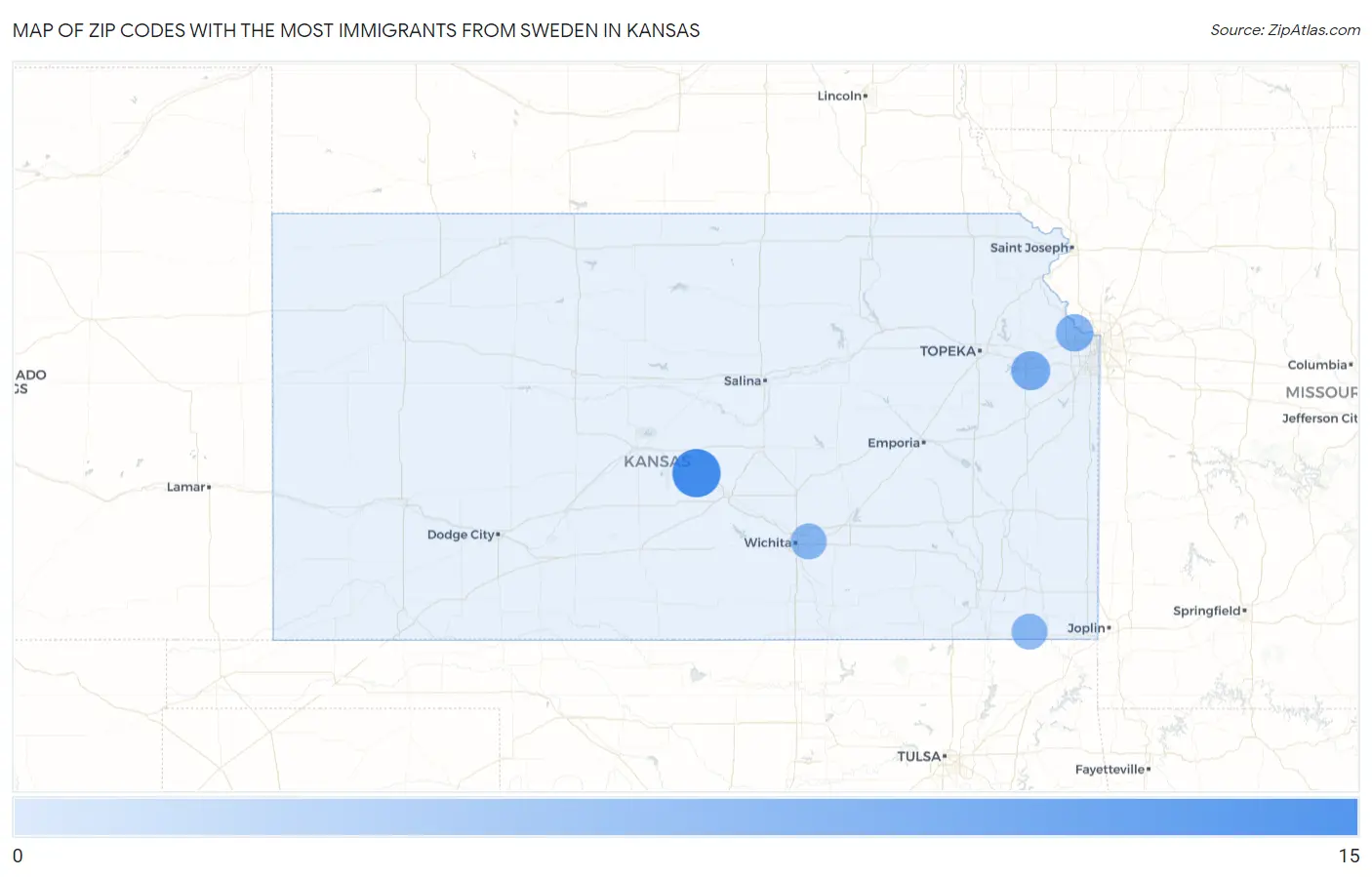 Zip Codes with the Most Immigrants from Sweden in Kansas Map