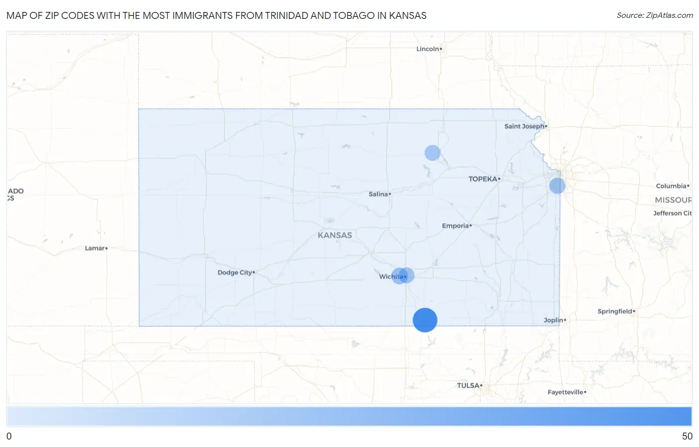 Zip Codes with the Most Immigrants from Trinidad and Tobago in Kansas Map