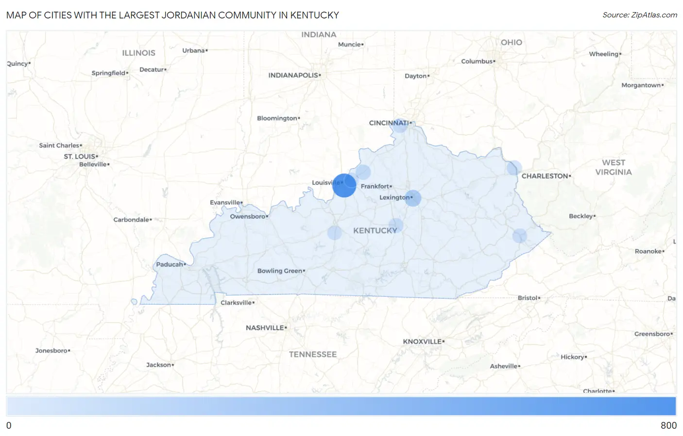 Cities with the Largest Jordanian Community in Kentucky Map