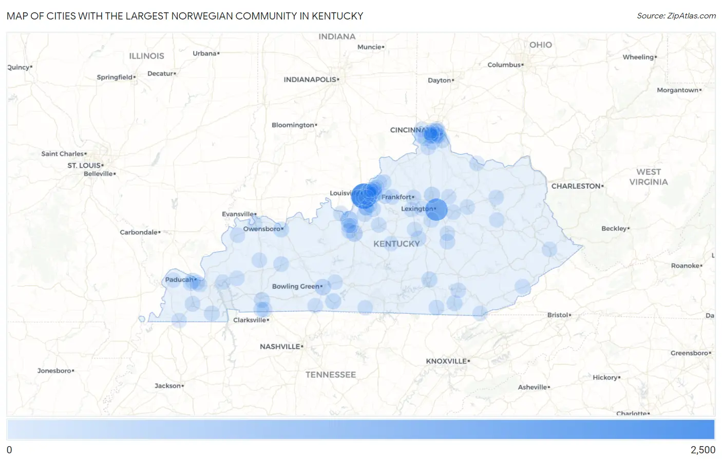 Cities with the Largest Norwegian Community in Kentucky Map