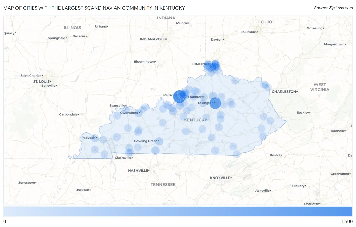 Cities with the Largest Scandinavian Community in Kentucky Map