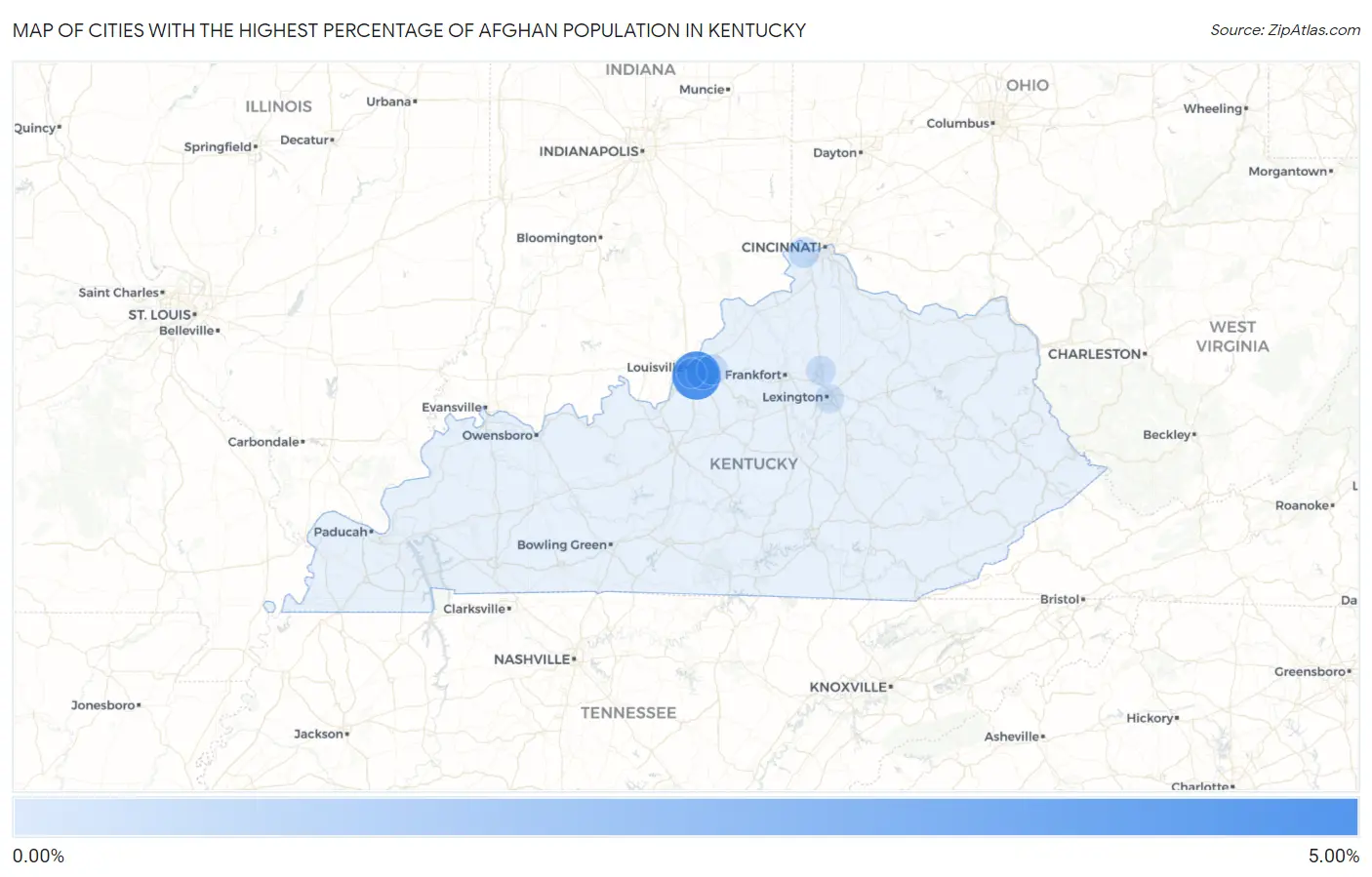 Cities with the Highest Percentage of Afghan Population in Kentucky Map