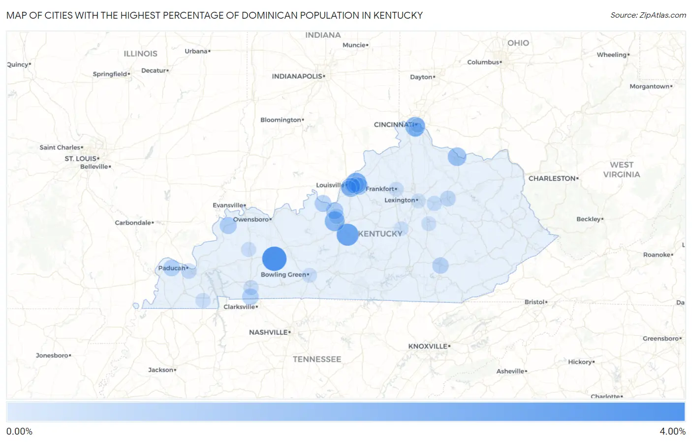 Cities with the Highest Percentage of Dominican Population in Kentucky Map