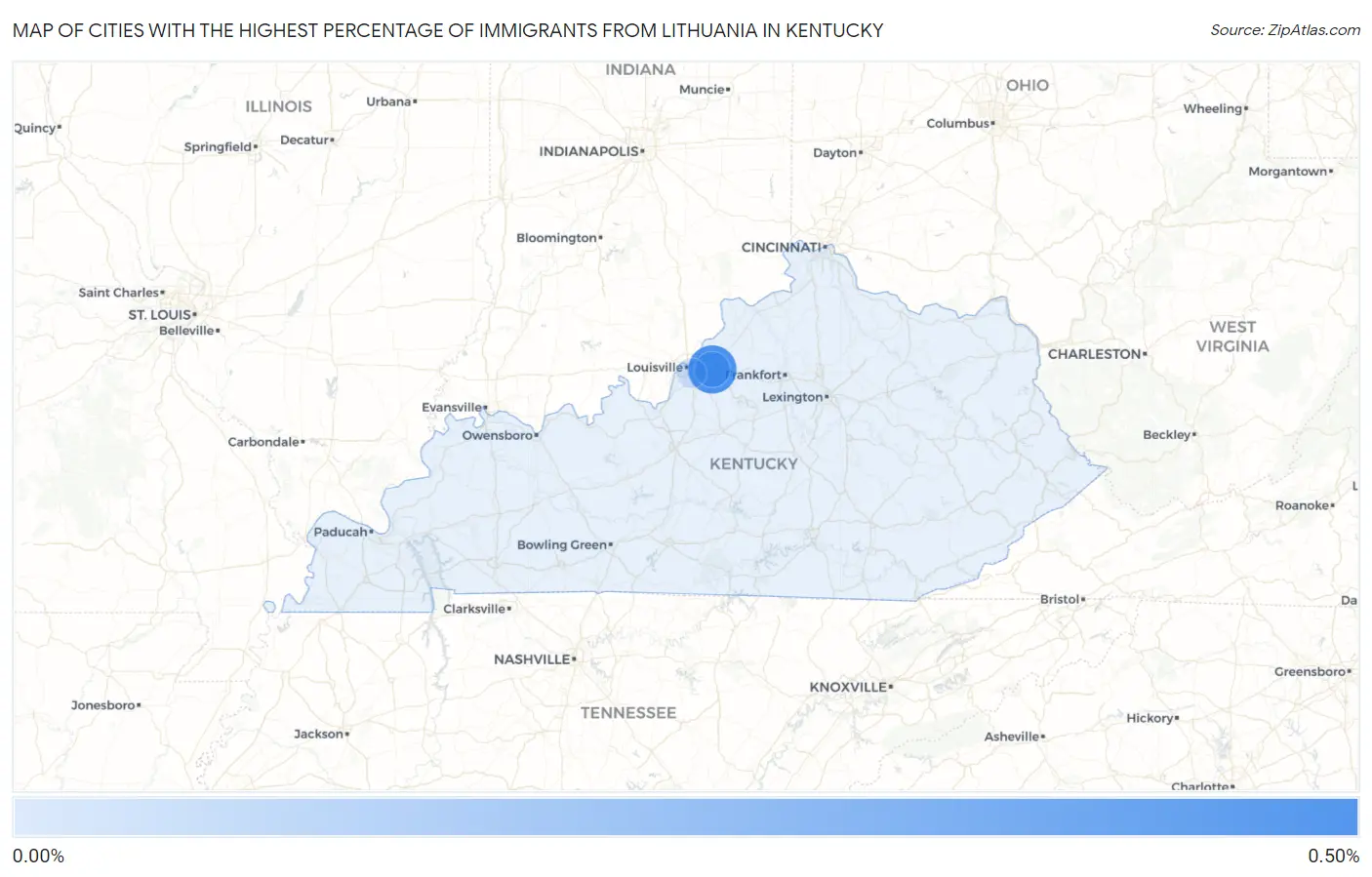 Cities with the Highest Percentage of Immigrants from Lithuania in Kentucky Map