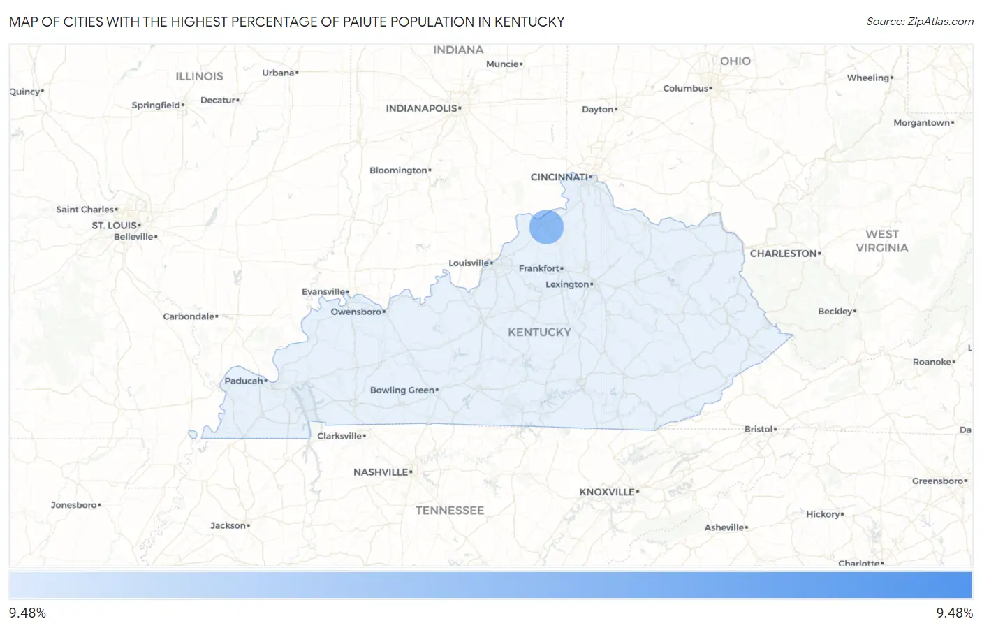 Cities with the Highest Percentage of Paiute Population in Kentucky Map