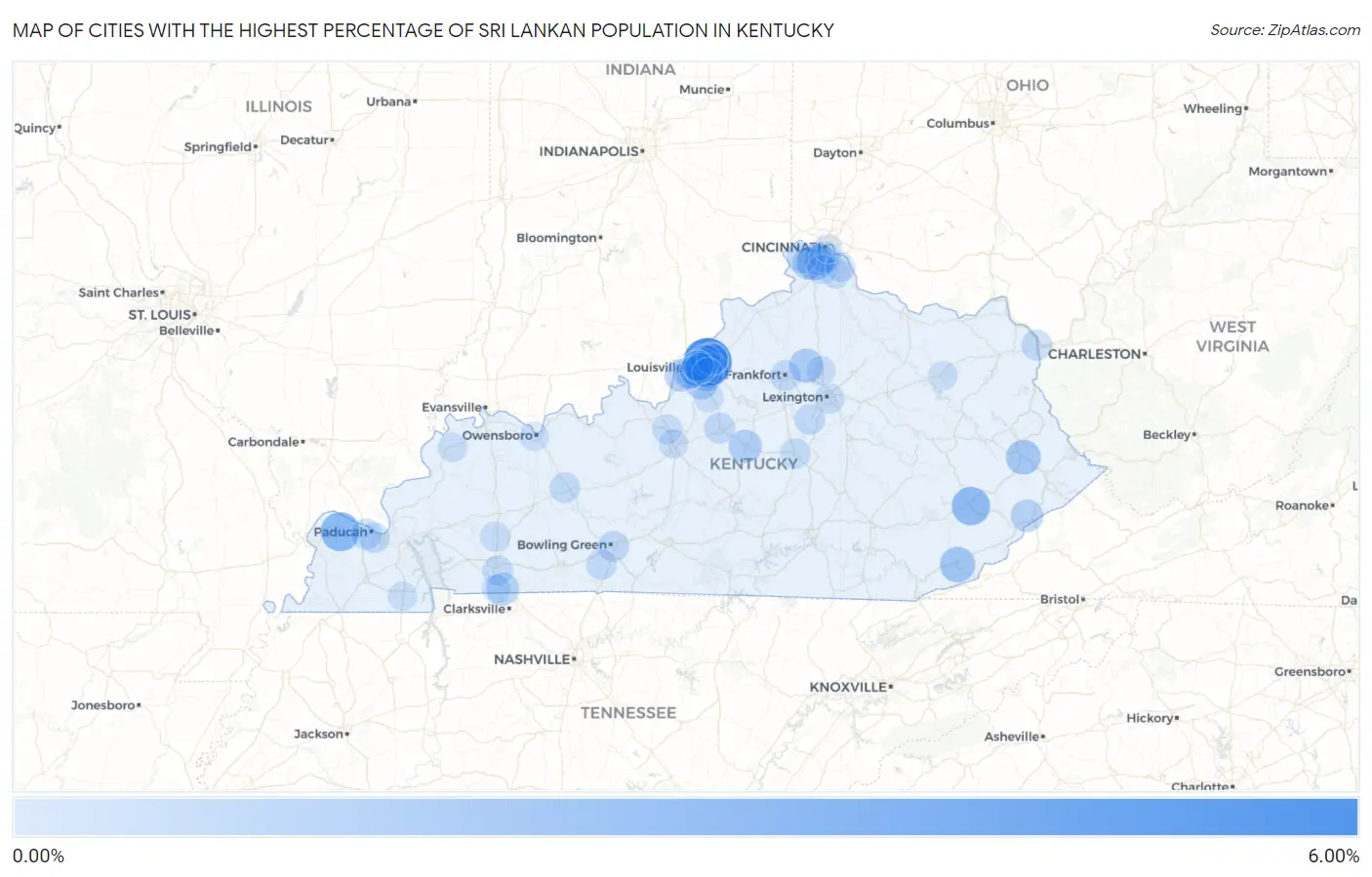 Cities with the Highest Percentage of Sri Lankan Population in Kentucky Map